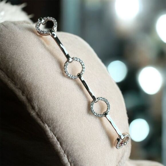 Pretty Bird Jewelry - NEW Pretty Bird Pave Circular & Bar Link White Gold Plated Bracelet 6.75" / 7.5"